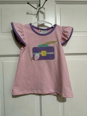 New Jellybean Girls Fishing Theme Fathers Day Dress Size 2 Appliqué Pink Stripe